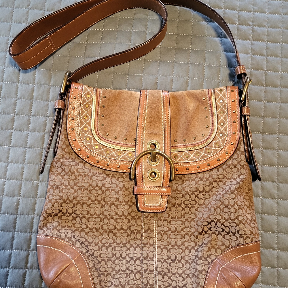 Coach Tan and Brown Shoulder Bag